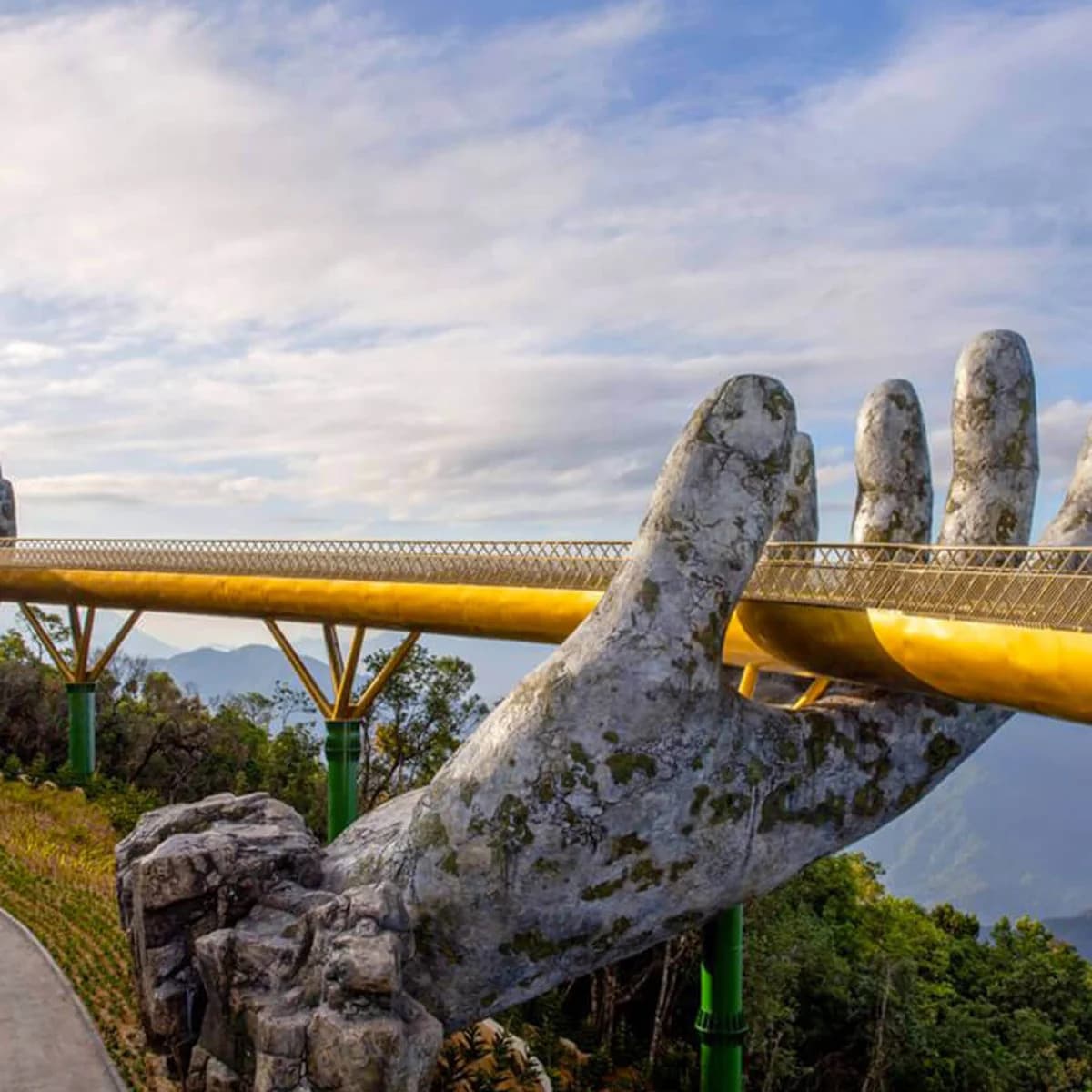 The Golden Bridge at Ba Na Hills, held up by two giant stone hands